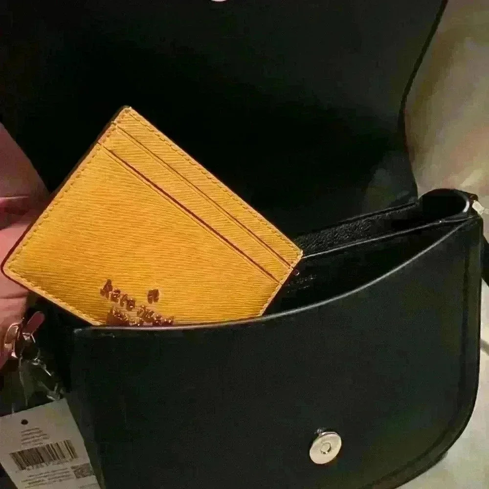 INCREDIBLE Kate Spade Saddle Bag BlK Pebbled Leather YLW Daffodil Leather Small - Picture 11 of 11